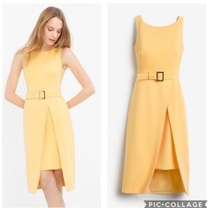 WHBM Yellow Split-Front Layered Sheath Dress